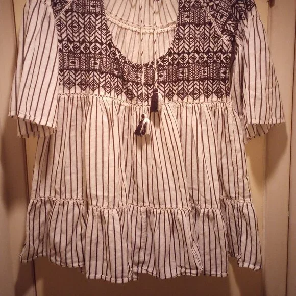 Free people Lola embroidered mini dress striped tier open back blk & wte M - Picture 6 of 11